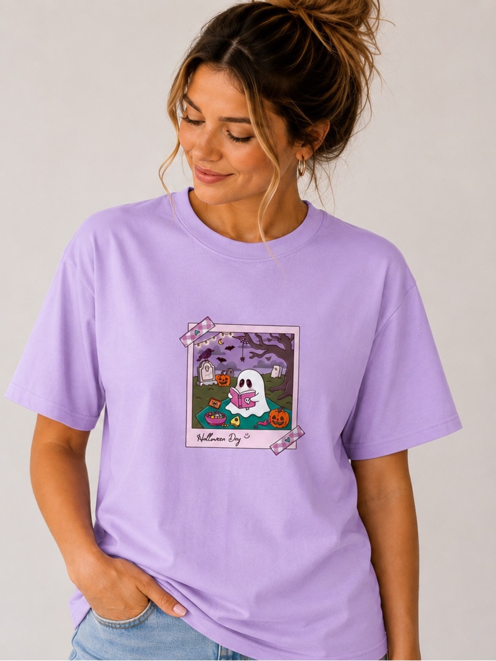 Lavender Halloween Ghost Graphic Tee - Women Tops
